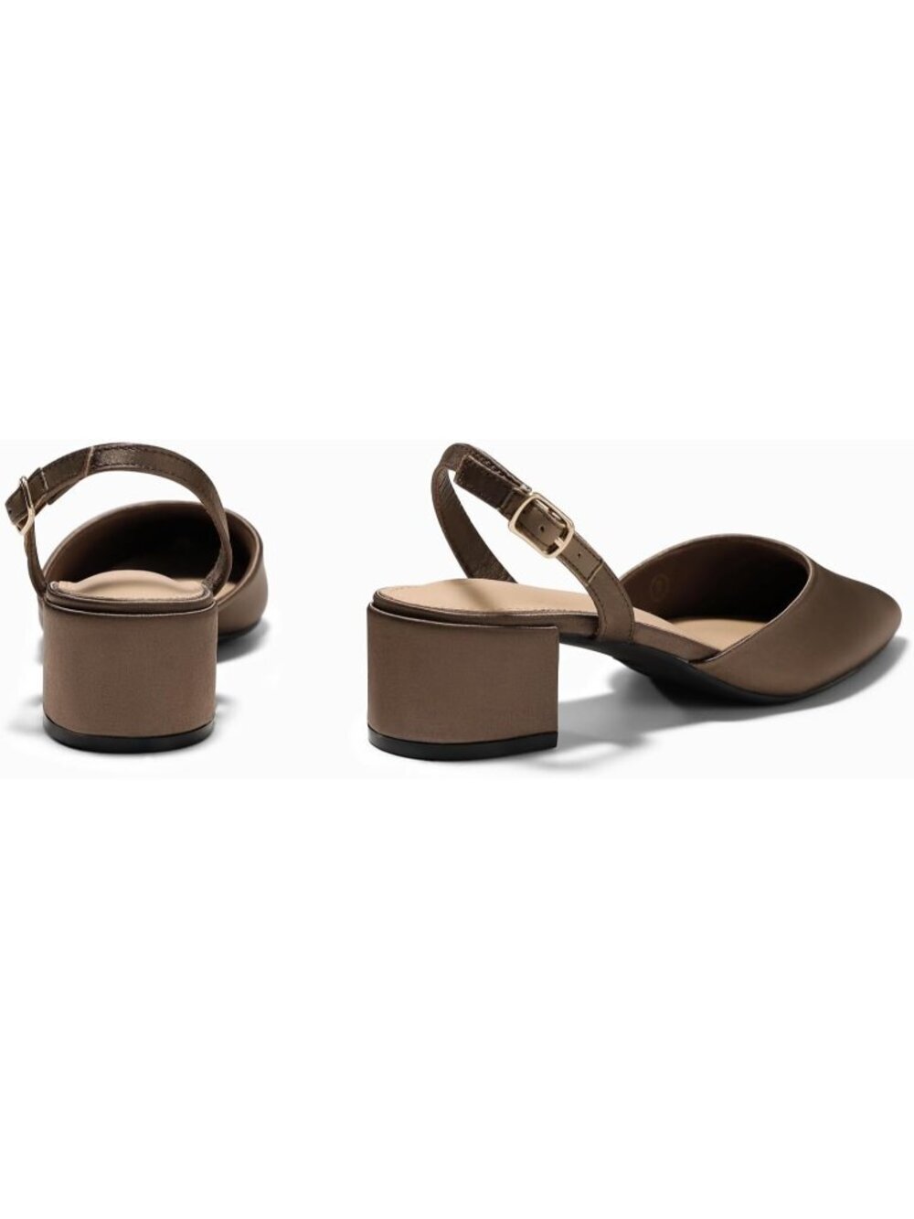 Women's Brown Low Chunky Heels Slingback Closed Pointed Toe Pumps Dress Shoes - Picture 6 of 6